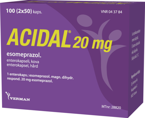 ACIDAL 20 mg enterokapseli, kova 1 x 100 kpl