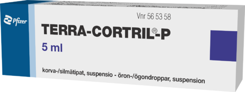 TERRA-CORTRIL-P 5 mg/ml+15 mg/ml+10 000 IU/ml korva-/silmätipat, suspensio 1 x 5 ml