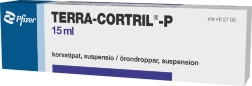 TERRA-CORTRIL-P 5 mg/ml+15 mg/ml+10 000 IU/ml korva-/silmätipat, suspensio 1 x 15 ml