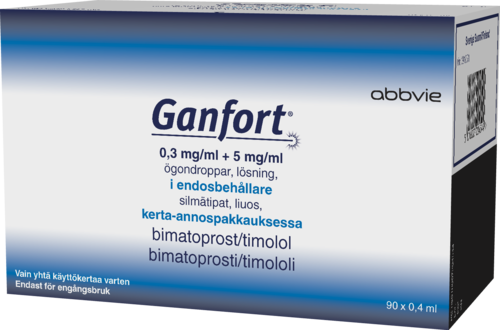 GANFORT 0,3 mg/ml+5 mg/ml silmätipat, liuos, kerta-annospakkaus 90 x 0,4 ml