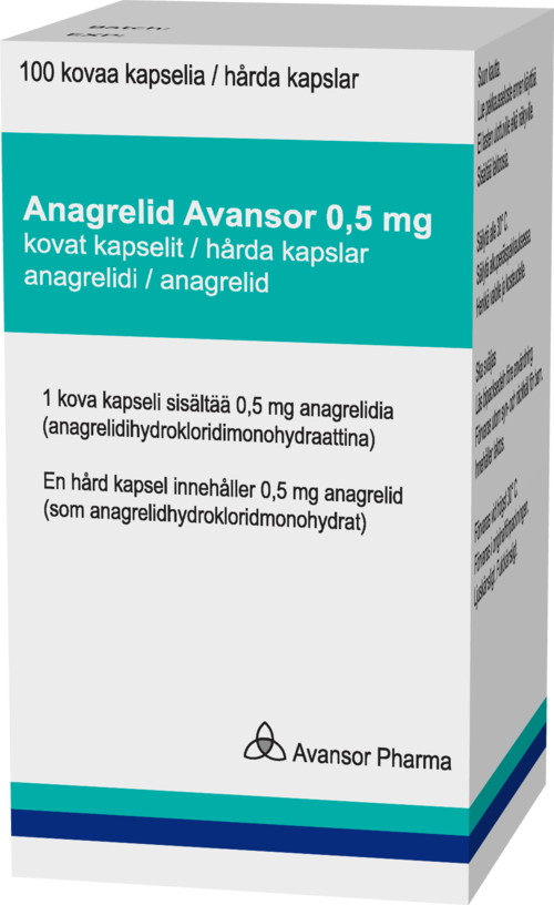 ANAGRELID AVANSOR 0.5 mg kapseli, kova 1 x 100 kpl