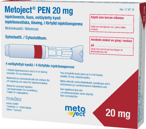 METOJECT PEN 20 mg injektioneste, liuos, esitäytetty kynä 4 x 0.4 ml