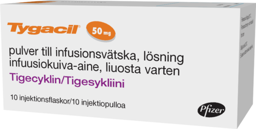 TYGACIL 50 mg infuusiokuiva-aine, liuosta varten 10 x 50 mg