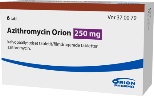 AZITHROMYCIN ORION 250 mg tabletti, kalvopäällysteinen 1 x 6 fol