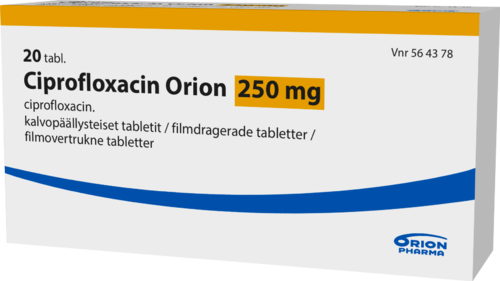 CIPROFLOXACIN ORION 250 mg tabletti, kalvopäällysteinen 1 x 20 fol