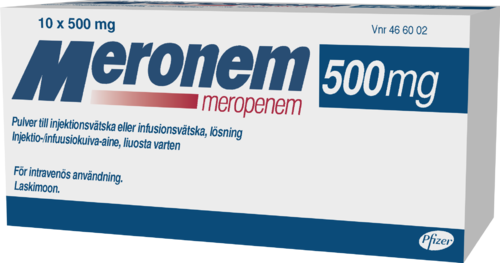 MERONEM 500 mg injektio-/infuusiokuiva-aine liuosta varten 10 x 500 mg