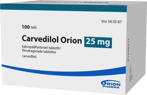 CARVEDILOL ORION 25 mg tabletti, kalvopäällysteinen 1 x 100 fol