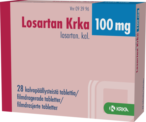 LOSARTAN KRKA 100 mg tabletti, kalvopäällysteinen 1 x 28 fol