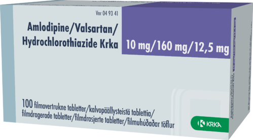 AMLODIPINE/VALSARTAN/HYDROCHLOROTHIAZIDE KRKA 10/160/12,5 mg tabletti, kalvopäällysteinen 1 x 100 fol