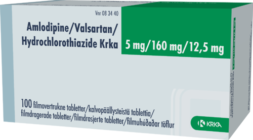 AMLODIPINE/VALSARTAN/HYDROCHLOROTHIAZIDE KRKA 5/160/12,5 mg tabletti, kalvopäällysteinen 1 x 100 fol