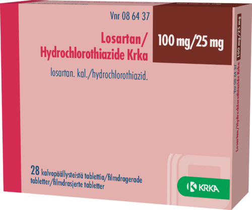 LOSARTAN/HYDROCHLOROTHIAZIDE KRKA 100/25mg tabletti, kalvopäällysteinen 1 x 28 fol