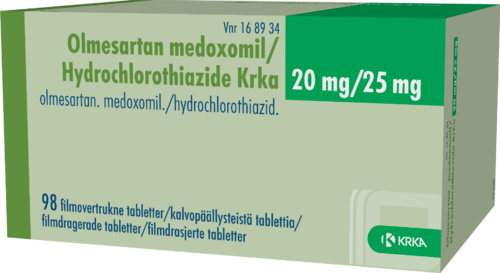OLMESARTAN MEDOXOMIL/HYDROCHLOROTHIAZIDE KRKA 20/25 mg tabletti, kalvopäällysteinen 1 x 98 fol