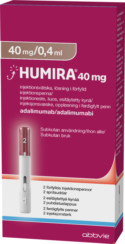 HUMIRA injektioneste, liuos, esitäytetty kynä 40 mg, injektioneste, liuos, esitäytetty ruisku 40 mg 40 mg injektioneste, liuos, esitäytetty kynä 2 x 0,4 ml