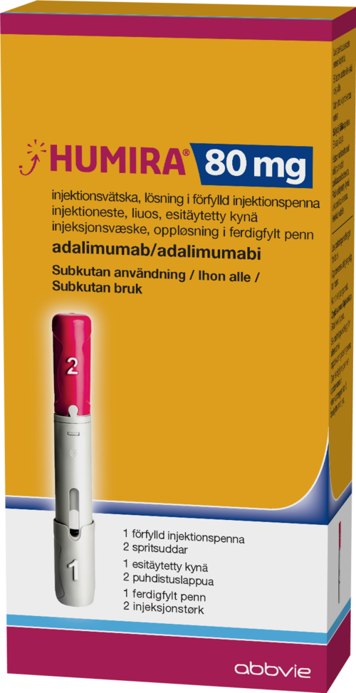 HUMIRA injektioneste, liuos, esitäytetty kynä 80 mg, injektioneste, liuos, esitäytetty ruisku 80 mg 80 mg injektioneste, liuos, esitäytetty kynä 1 x 0,8 ml