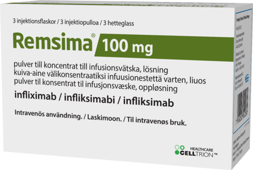 REMSIMA 100 mg kuiva-aine välikonsentraatiksi infuusionestettä varten, liuos 1 x 3 kpl