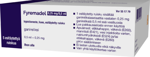FYREMADEL 0,25 mg/0,5 ml injektioneste, liuos, esitäytetty ruisku 5 x 0,5 ml