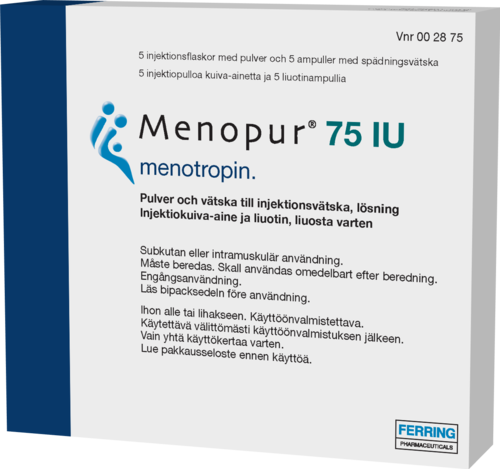 MENOPUR 75 IU injektiokuiva-aine ja liuotin, liuosta varten 5 x (I+II)