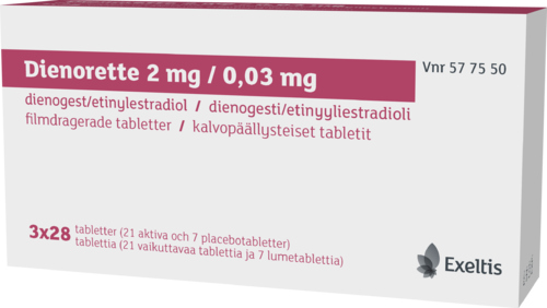 DIENORETTE 2/0,03 mg tabletti, kalvopäällysteinen 3 x 28 fol