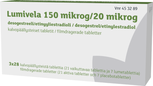 LUMIVELA 150/20 mikrog tabletti, kalvopäällysteinen 3 x 28 fol