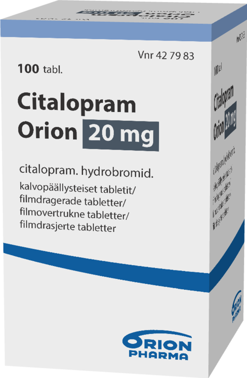 CITALOPRAM ORION 20 mg tabletti, kalvopäällysteinen 1 x 100 kpl