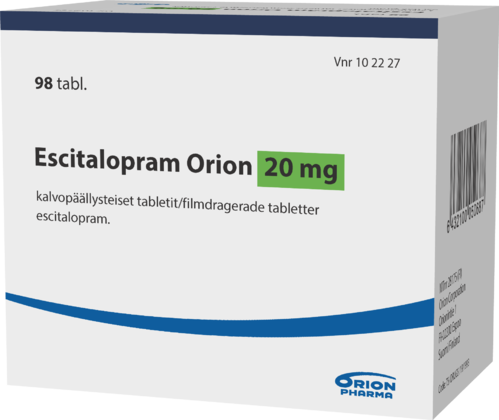 ESCITALOPRAM ORION 20 mg tabletti, kalvopäällysteinen 1 x 98 fol