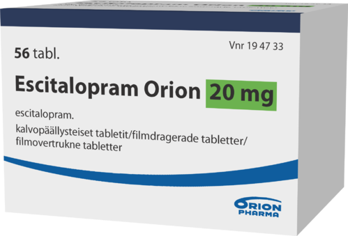 ESCITALOPRAM ORION 20 mg tabletti, kalvopäällysteinen 1 x 56 fol