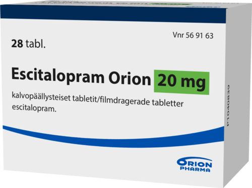 ESCITALOPRAM ORION 20 mg tabletti, kalvopäällysteinen 1 x 28 fol