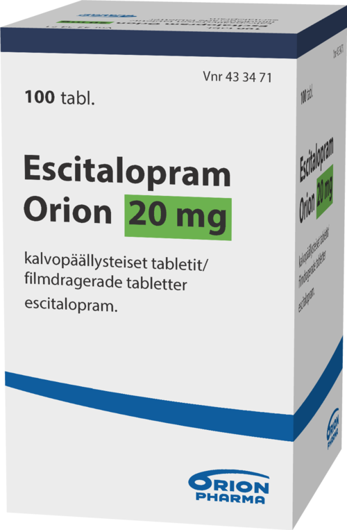 ESCITALOPRAM ORION 20 mg tabletti, kalvopäällysteinen 1 x 100 kpl