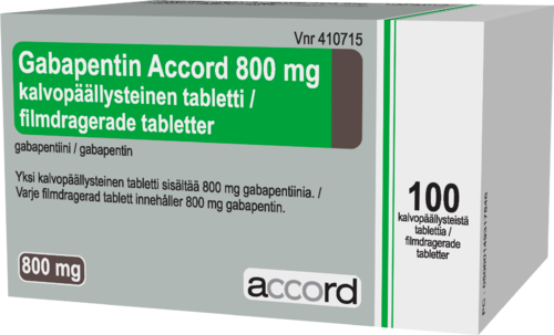 GABAPENTIN ACCORD 800 mg tabletti, kalvopäällysteinen 1 x 100 fol