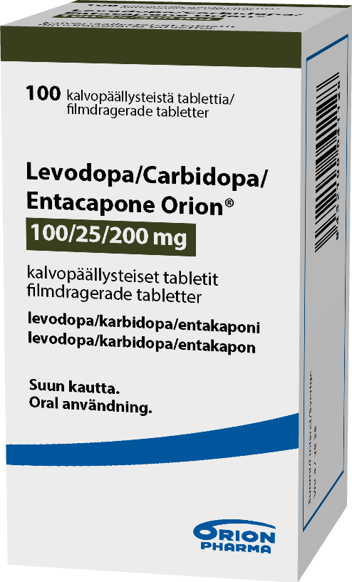 LEVODOPA/CARBIDOPA/ENTACAPONE ORION 100 mg/25 mg/200 mg tabletti, kalvopäällysteinen 1 x 100 kpl