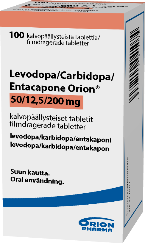 LEVODOPA/CARBIDOPA/ENTACAPONE ORION 50 mg/12,5 mg/200 mg tabletti, kalvopäällysteinen 1 x 100 kpl