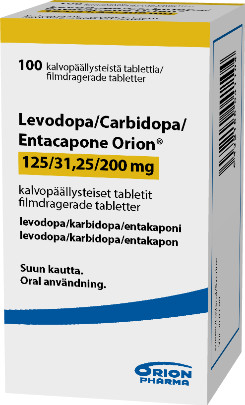 LEVODOPA/CARBIDOPA/ENTACAPONE ORION 125 mg/31,25 mg/200 mg tabletti, kalvopäällysteinen 1 x 100 kpl