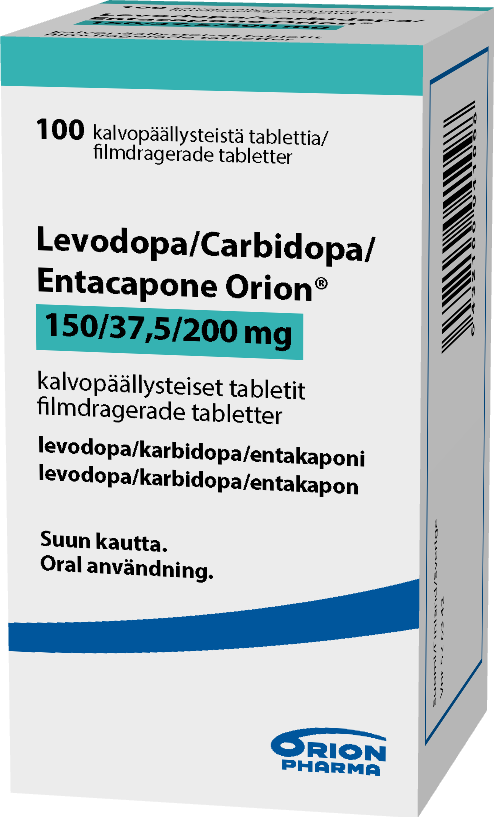 LEVODOPA/CARBIDOPA/ENTACAPONE ORION 150 mg/37,5 mg/200 mg tabletti, kalvopäällysteinen 1 x 100 kpl
