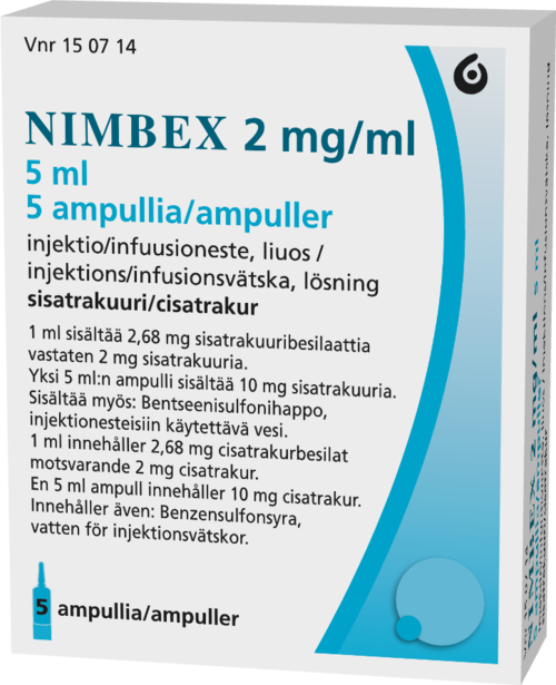 NIMBEX 2 mg/ml injektio/infuusioneste, liuos 5 x 5 ml