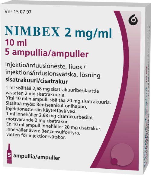 NIMBEX 2 mg/ml injektioneste, liuos 5 x 10 ml