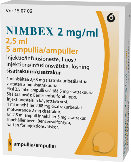 NIMBEX 2 mg/ml injektioneste, liuos 5 x 2,5 ml