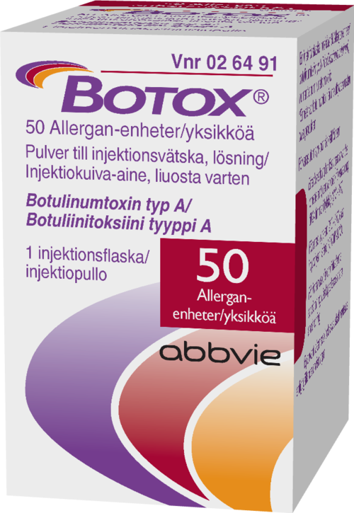 BOTOX 50 Allergan-yksikköä injektiokuiva-aine, liuosta varten 1 x 50 U