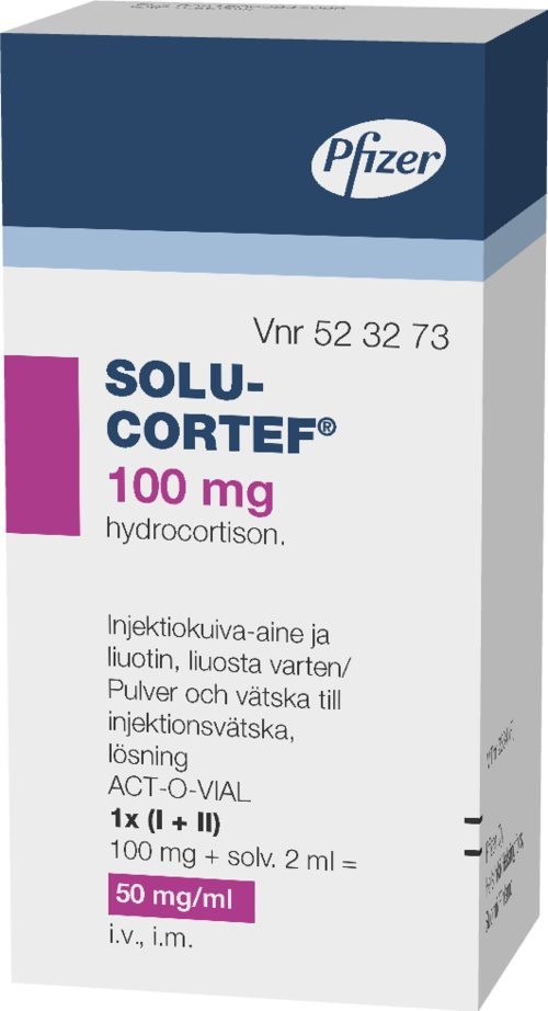 SOLU-CORTEF 100 mg injektiokuiva-aine ja liuotin, liuosta varten 1 x 100 mg
