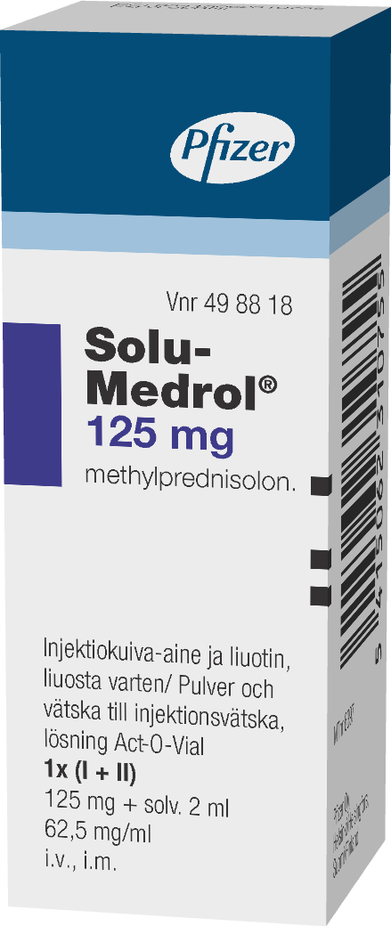 SOLU-MEDROL 125 mg injektiokuiva-aine ja liuotin, liuosta varten 1 x 125 mg
