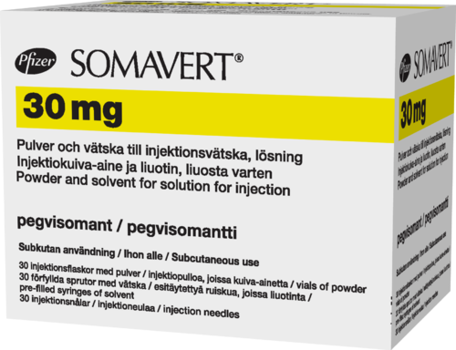 SOMAVERT 30 mg injektiokuiva-aine ja liuotin, liuosta varten 1 x 30 kpl
