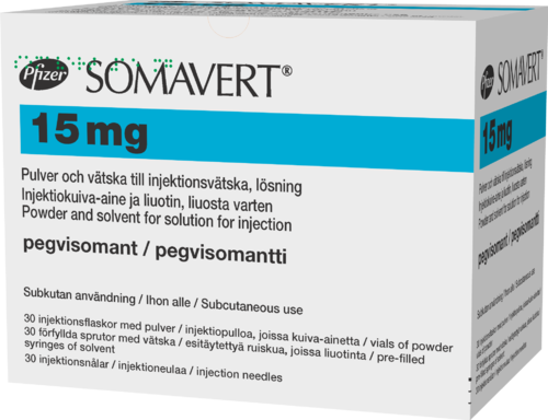 SOMAVERT 15 mg injektiokuiva-aine ja liuotin, liuosta varten 1 x 30 kpl
