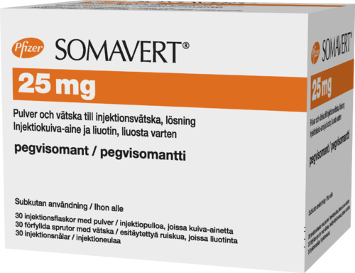 SOMAVERT 25 mg injektiokuiva-aine ja liuotin, liuosta varten 1 x 30 kpl