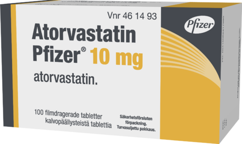 ATORVASTATIN PFIZER 10 mg tabletti, kalvopäällysteinen 1 x 100 fol