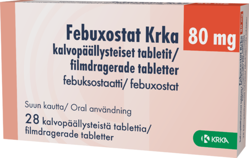 FEBUXOSTAT KRKA 80 mg tabletti, kalvopäällysteinen 1 x 28 fol