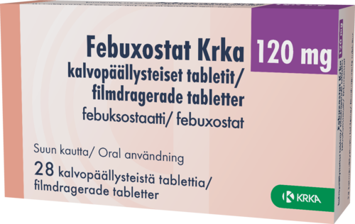 FEBUXOSTAT KRKA 120 mg tabletti, kalvopäällysteinen 1 x 28 fol
