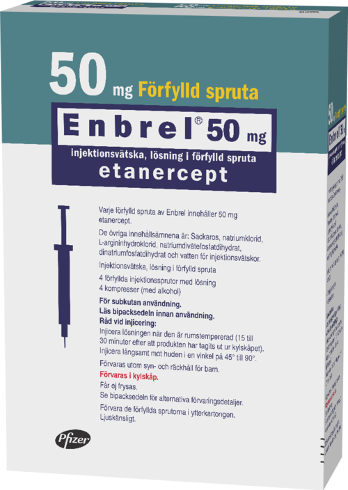 ENBREL injektiokuiva-aine ja liuotin, liuosta varten 10 mg, 25 mg, injektioneste, liuos, esitäytetty kynä 25 mg, 50 mg, injektioneste, liuos, esitäytetty ruisku 25 mg, 50 mg 50 mg injektioneste, liuos, esitäytetty ruisku 4 x 50 mg