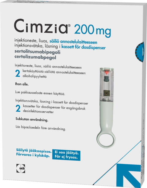 CIMZIA 200 mg injektioneste, liuos, säiliö annostelulaitteeseen 2 x 1 ml