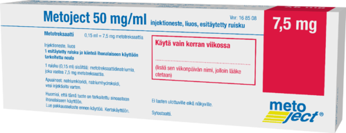 METOJECT 50 mg/ml injektioneste, liuos, esitäytetty ruisku (7,5 mg) 0,15 ml