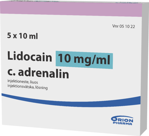 LIDOCAIN C. ADRENALIN 10 mg/ml + 10 mikrog/ml injektioneste, liuos 5 x 10 ml