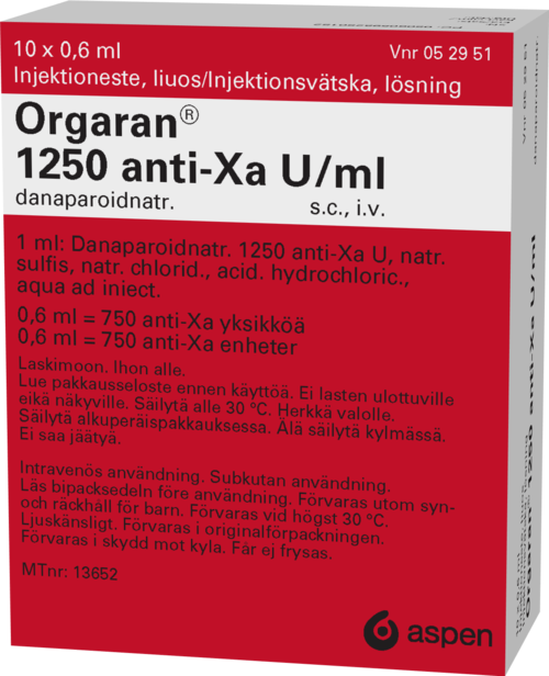 ORGARAN 1250 anti-Xa U/ml injektioneste, liuos 10 x 0,6 ml